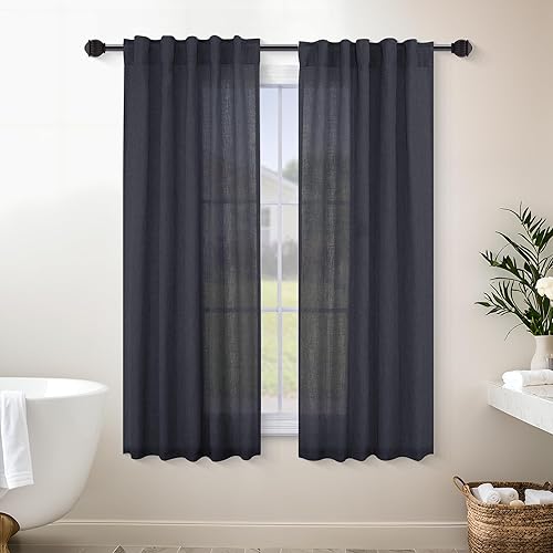 Miniatura 6 de Mrs.Naturall Juego de 2 paneles de cortinas de lino gris para sala de estar de 42 x 84 pulgadas de largo, cortinas traslúcidas gris claro con