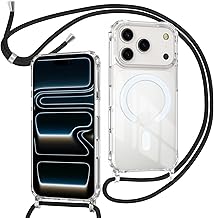 iPhone 17 Pro Max Case with Lanyard Compatible with MagSafe, Magnetic Transparent Case with Adjustable Collar Resistant Silicone Case, Black Chain