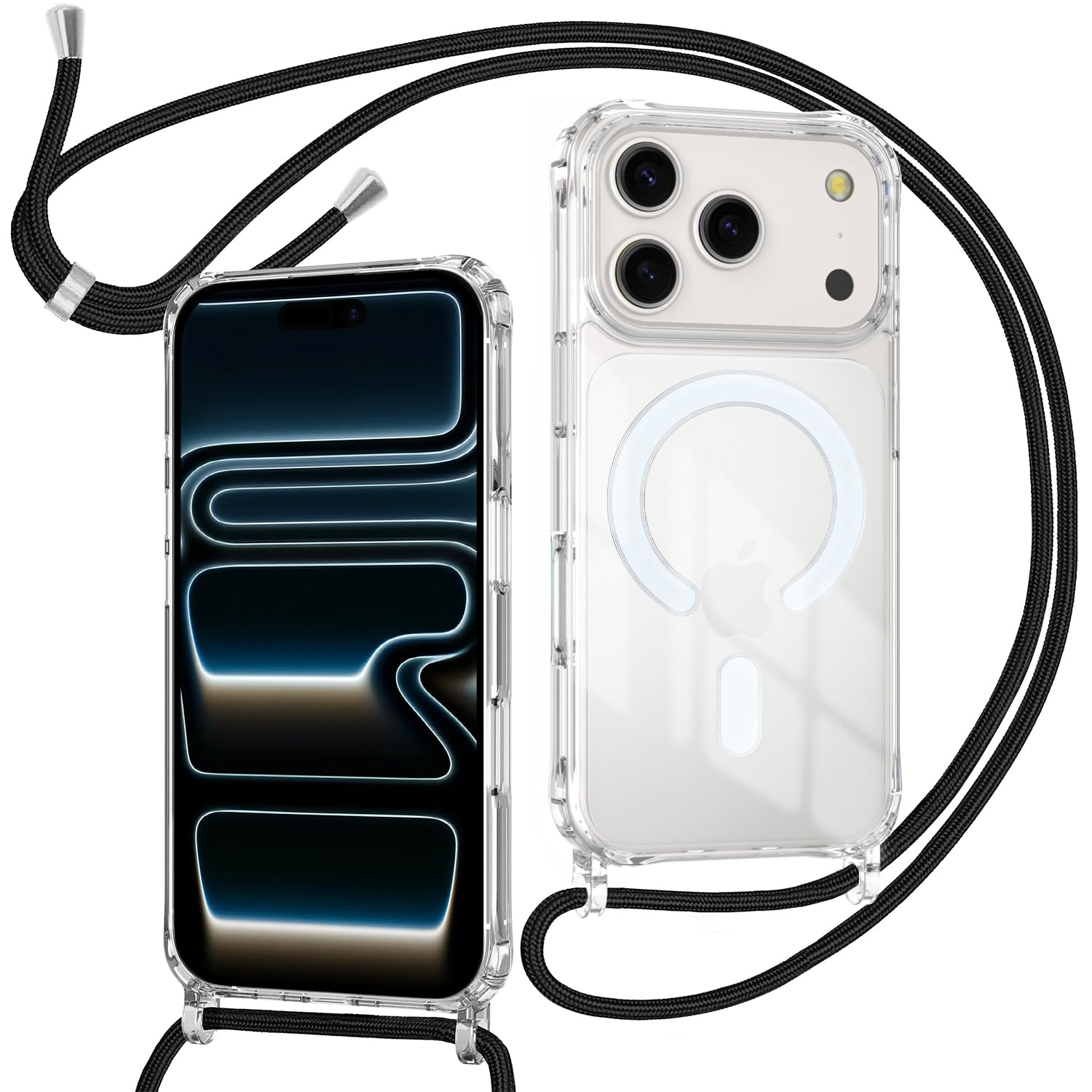 ZYIMOU für iPhone 16 Hülle mit Band, Handyhülle iPhone 16 Pro Handykette Hülle mit Kette Schutzhülle Kordel zum Umhängen Transparent Weich TPU Silikon Bumper