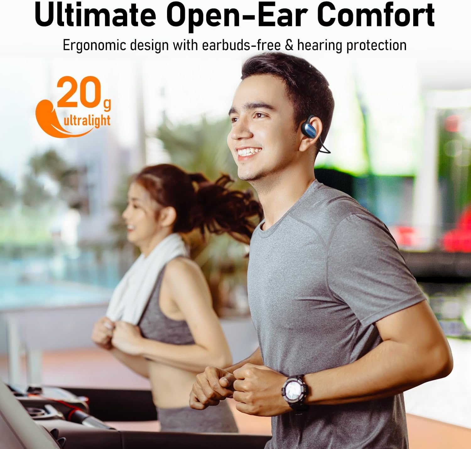 OpenComfy CF202 Bluetooth Headphones for Running, Wireless Open Ear Headphones for Sports Gym Workout, Ultra Comfort, Superior Sound, Secure Fit, Ambient Awareness. Black & Blue - Image 4