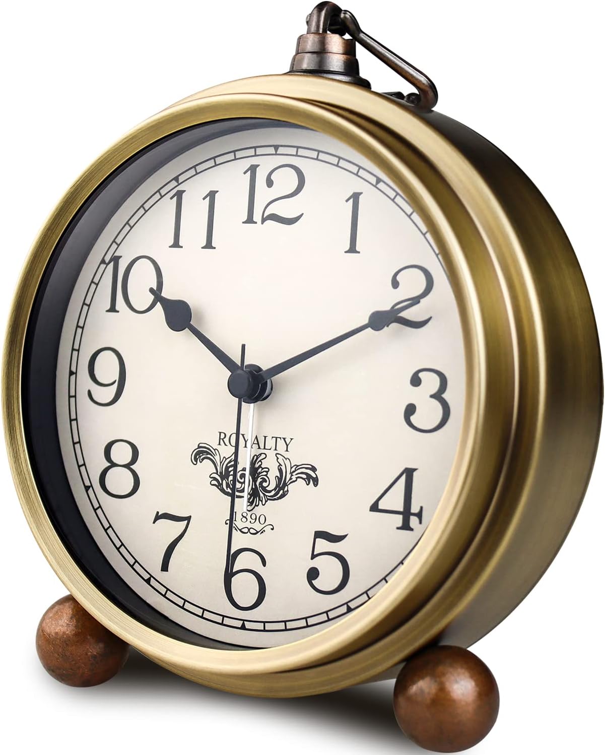 Gold Desk Alarm Clock for Bedroom Kids Modern Mantel Small Table Clock Desktop Farmhouse Tabletop Metal Battery Operated Clock for Bedside Living Room Office Silent 5.5 Inches (Arabic)