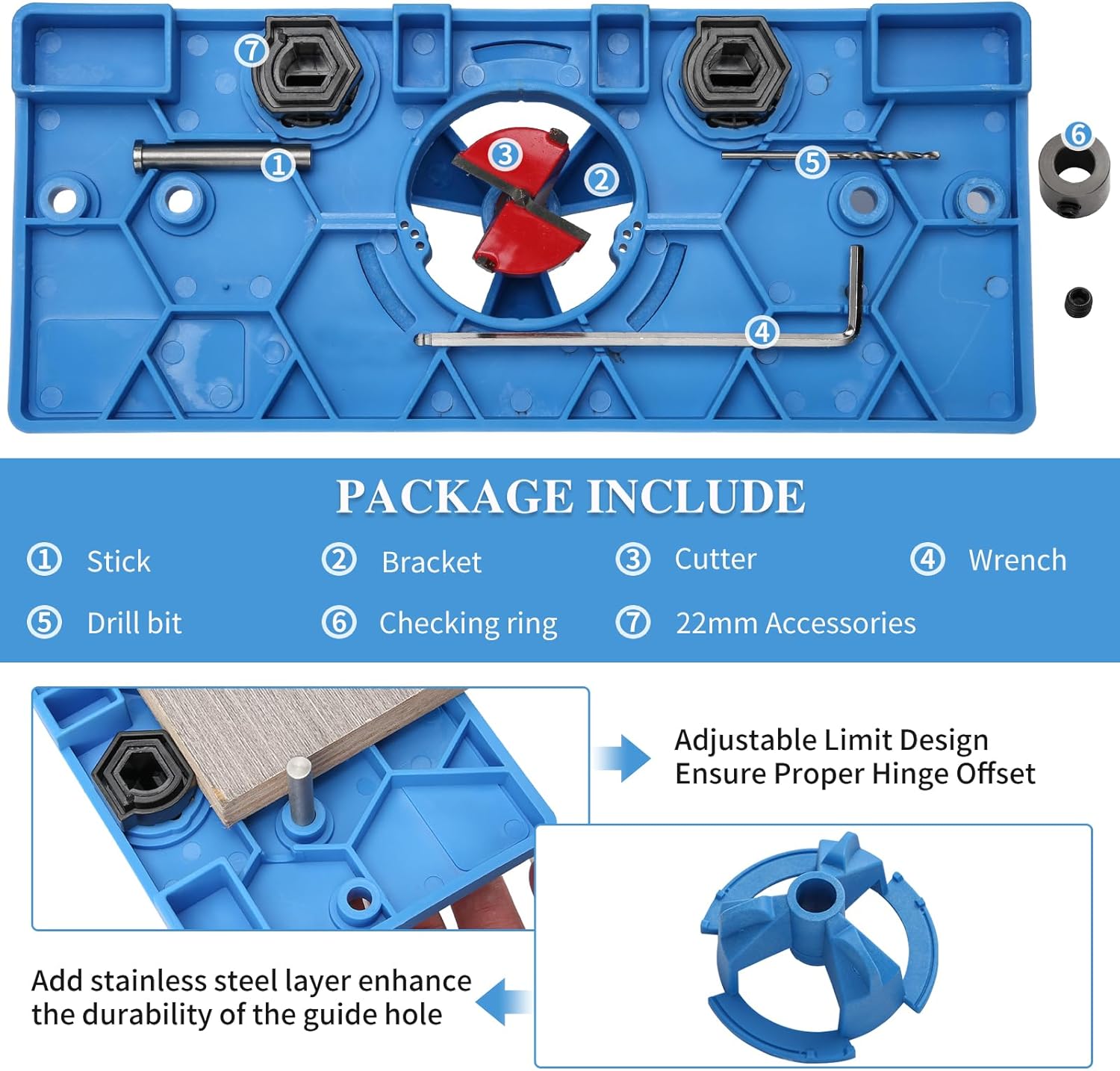 35mm Hinge Jig Concealed Hinge Hole Saw Jig Higne Drilling Jig Hole Guide Woodworking for Kitchen Cabinet Door Hinge