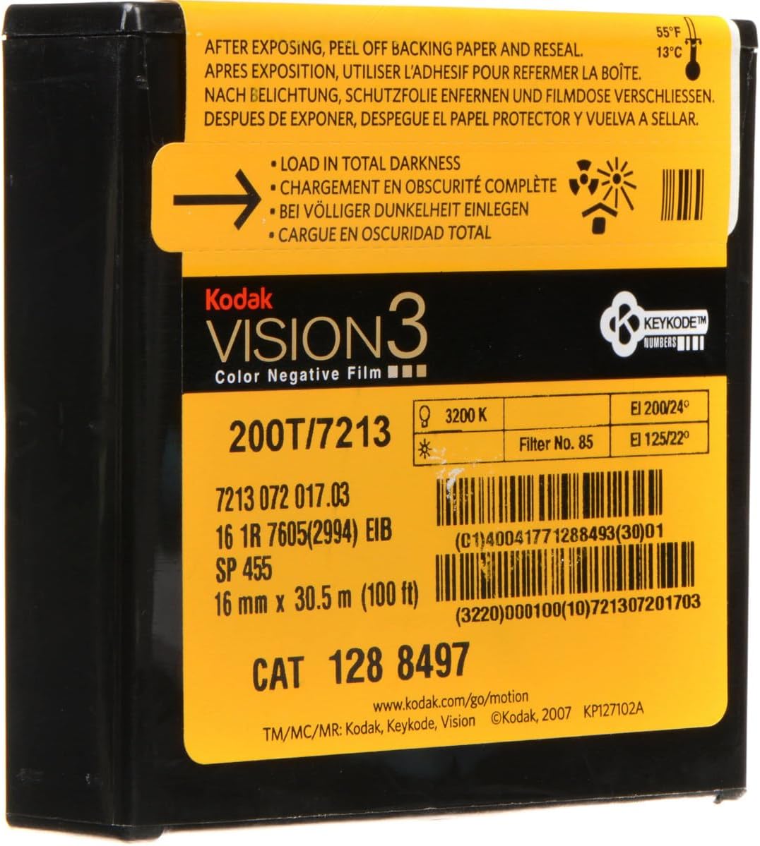 Kodak VISION3 200T/7213 16mm Color Negative Film, 100' Roll