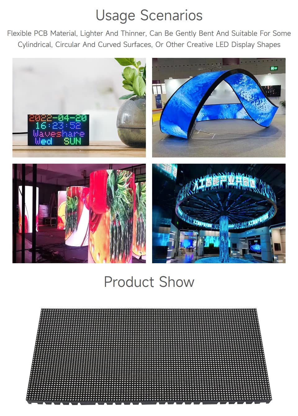 Waveshare Flexible RGB Full-Color LED Matrix Panel 2.5mm Pitch 96x48 Pixels Adjustable Brightness and Bendable PCB Compatible with Raspberry Pi/Raspberry Pi Pico / ESP32 / Arduino