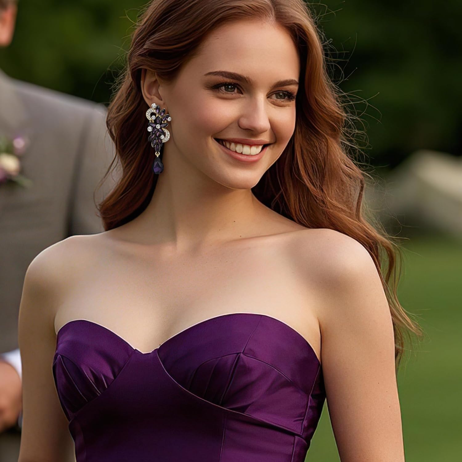 BriLove Women's Bohemian Boho Crystal Flower Wedding Bridal Chandelier Teardrop Bling Clip-On Dangle Earrings - Image 2