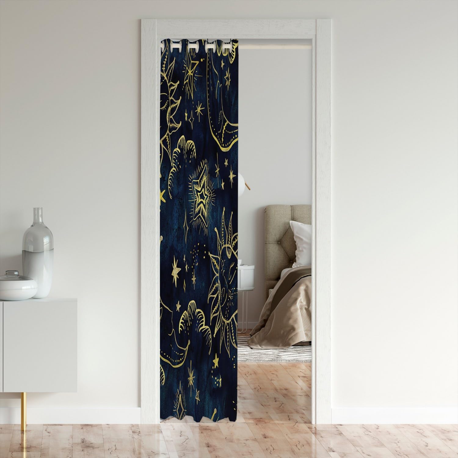Loussiesd Sun and Moon Window Treatments Kids Bohemian Style Closet Door Cover Curtain for Bedroom Living Room Set for Boys Girls Boho Window Treatments Galaxy Astrology Golden Bedroom 86x203cm - Image 3