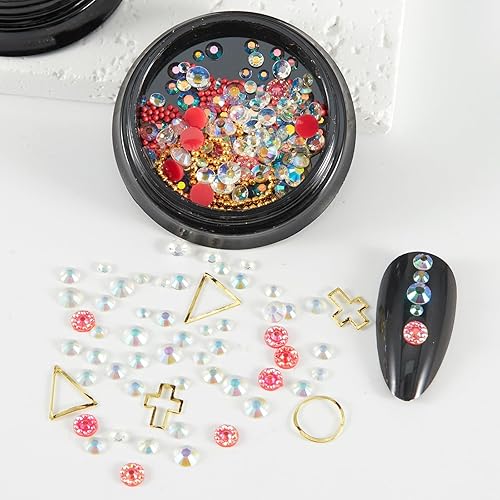 Miniatura 2 de SILPECWEE 6 cajas de diamantes de imitación y dijes para uñas, cadena dorada, dijes de arte de uñas, gemas de uñas 3D, diamantes de cristal, cuentas