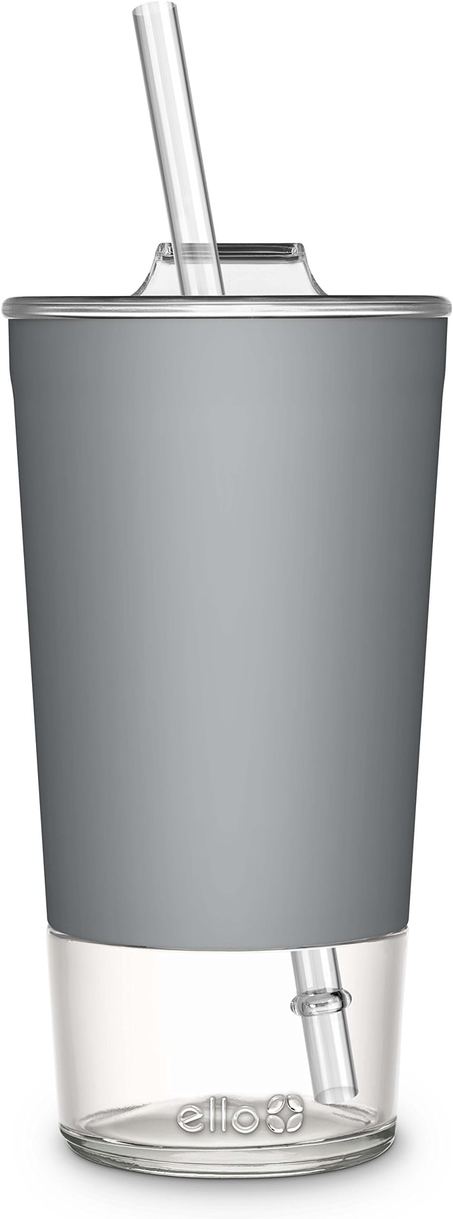 Ello Tidal Glass Tumbler with Straw, 20 oz, Grey