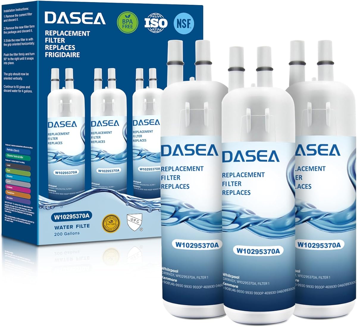 DASEA W10295370A Filter Replacement Compatible with W10295370, Filter 1, EDR1RXD1, WHR1RXD1, P8RFWB2L, P8WB2L, P4RFWB, 46-9930, 46-9081 (3 Pack)