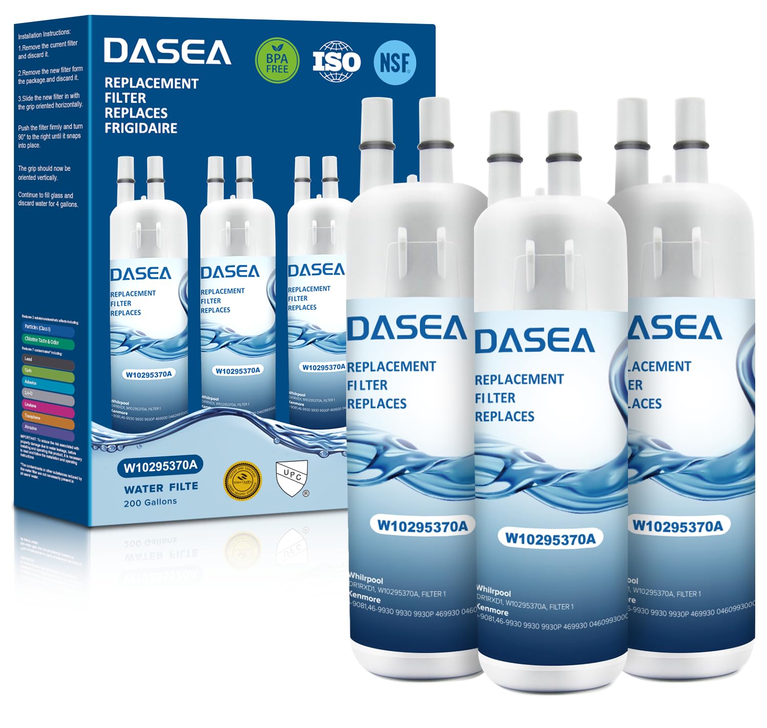 Dasea W10295370A Filter Replacement Compatible With W10295370, Filter 1, EDR1RXD1, WHR1RXD1, P8RFWB2L, P8WB2L, P4RFWB, 46-9930, 46-9081 (3 Pack) - View 1 | Fridge.com