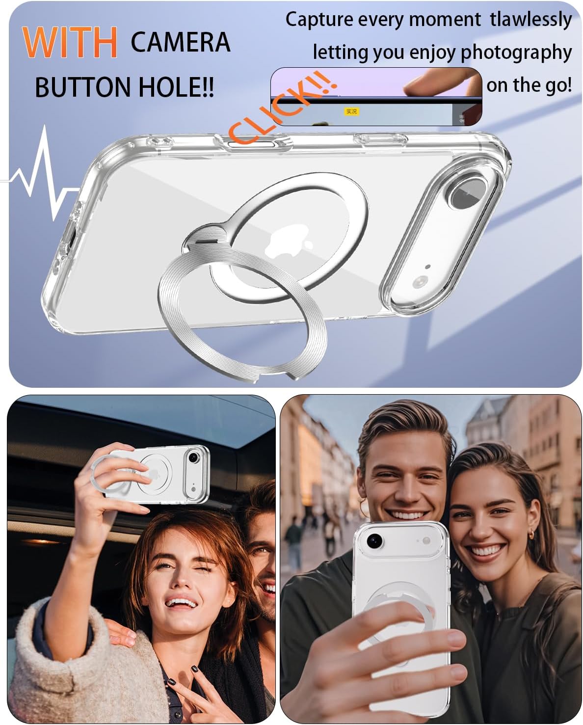 for iPhone Air Case Clear with 360°Spin Magnetic Stand, Compatible with MagSafe, Military-Grade Slim Protective Cover Kickstand & Ring Holder,17 air Transparent 6.5" - Image 7