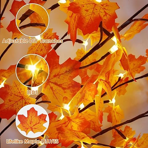 Miniatura 4 de 2 unidades de árbol de abedul iluminado con 24 luces LED, lámpara de árbol de Navidad de mesa, funciona con pilas con temporizador para interiores,