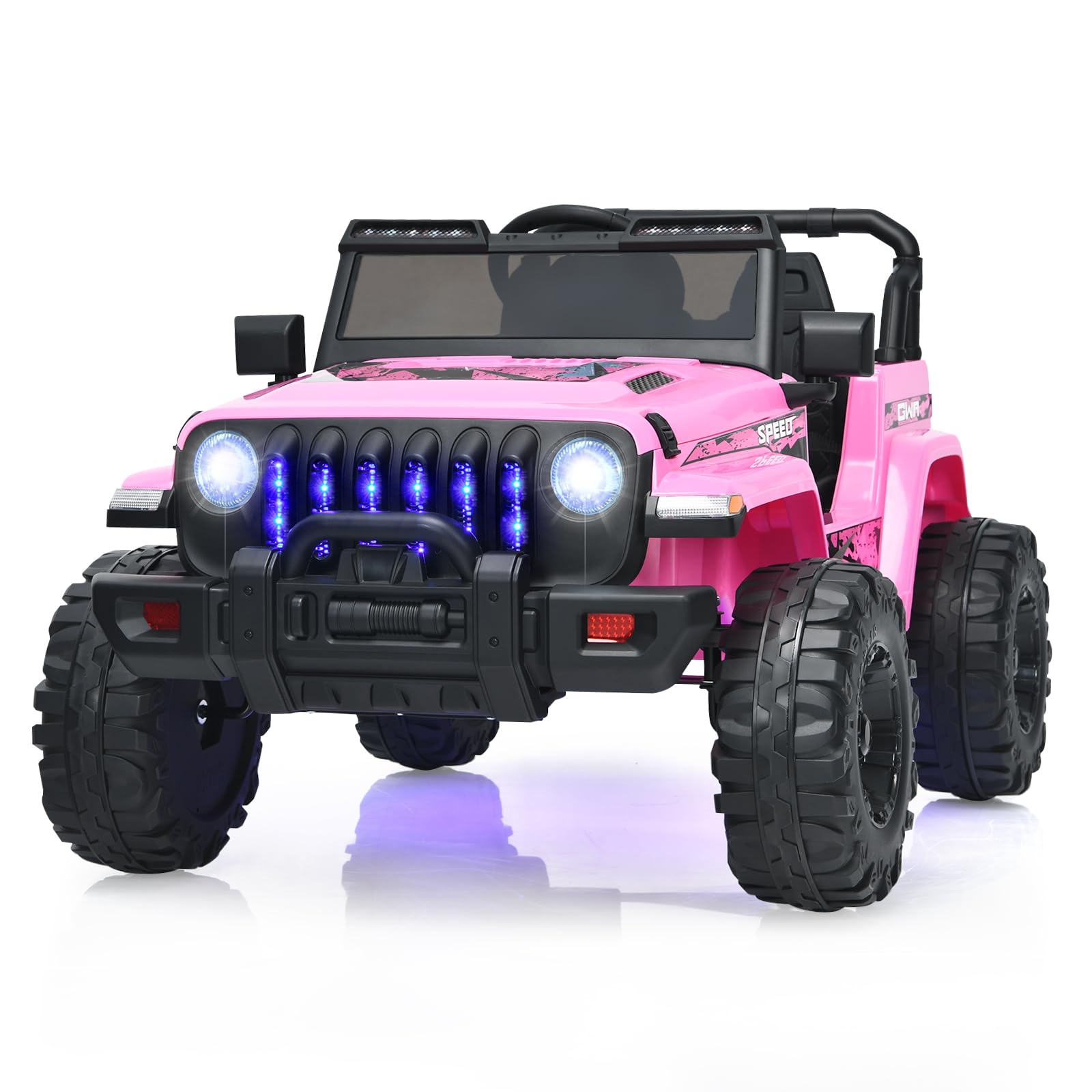 GYMAX Kids Ride on Car, 12V Battery Powered Toy Car with Remote Control, LED Lights, Bluetooth, USB, Radio, Safety Belt, Music & Horn, Children Electric UTV for Boys Girls (Pink)