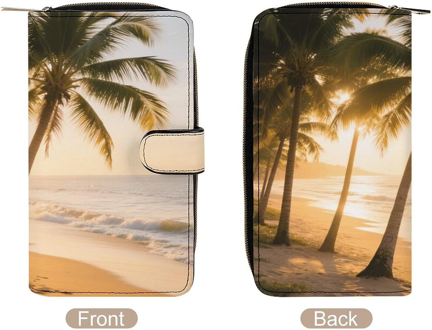 Coconut Trees at The Seaside Wallet,PU Leather Material, Small Wallet,Bifold with Zipper, Travel Wallet,Compact And Portable for Men And Women 7.8 * 4.3 * 1.4 Inches