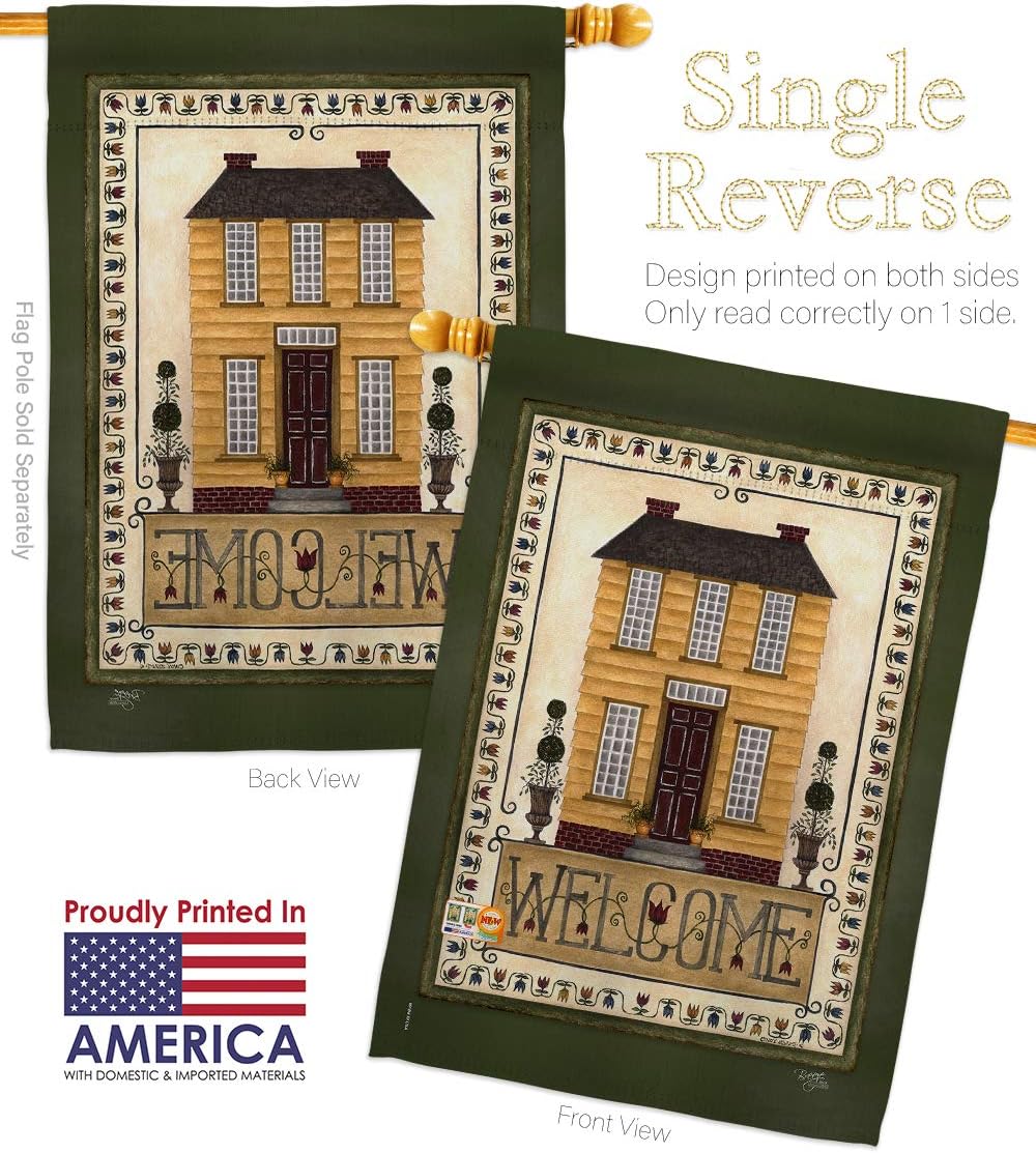 Welcome Yellow House Flag Country Living Primitive Farm Western Barn American Rustic Cowboy Rural Ranch Small Decorative Gift Yard Banner Made In USA 28 X 40