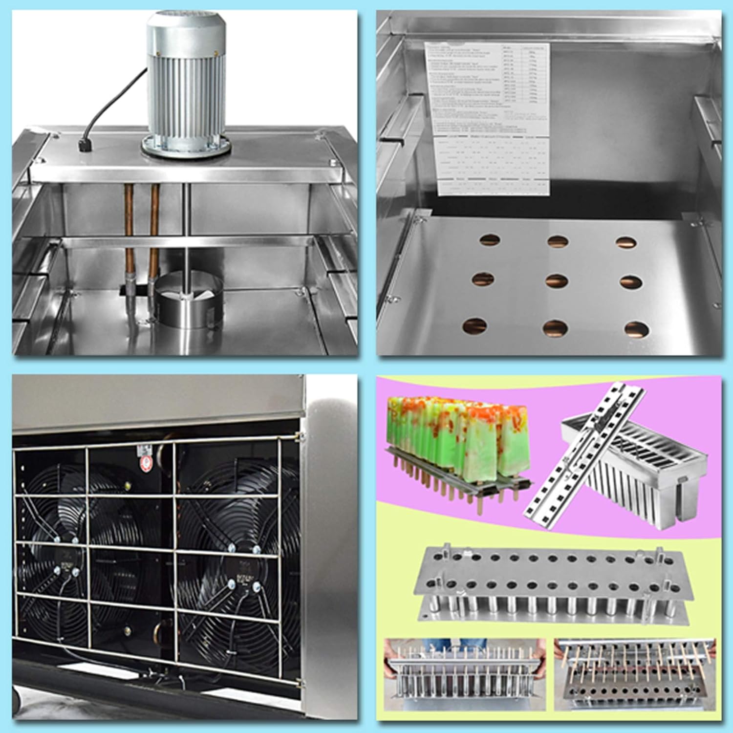 Commercial 2 Slim Mold Ice Popsicle Machine - Stainless Steel Ice Pop Maker, Ice Lolly Machine, Ice Lollipop Making Machine Slim Design Ice Cream Pops with 26 pcs Popsicle Stick/Mold Set