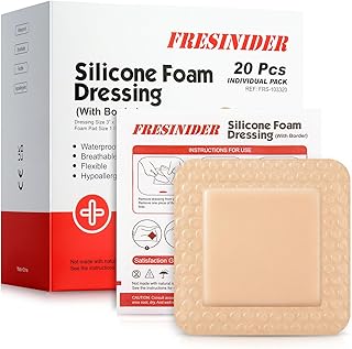FRESINIDER Silicone Foam Dressing with Adhesive Border – Wound Dressing Bandage – Silicone Foam Pad – Pack of 20 – 3 x 3 Inches Large Waterproof Bandages – Self Adhesive Wound Care and Dressings