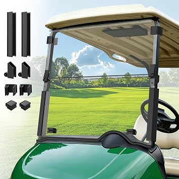Golf Cart Windshield for 2008-Up EZGO RXV, 38.5"W x 31.7"H, Clear Folding EZGO RXV Windshield Replacement with Windshield Clips, PC UV Resistant