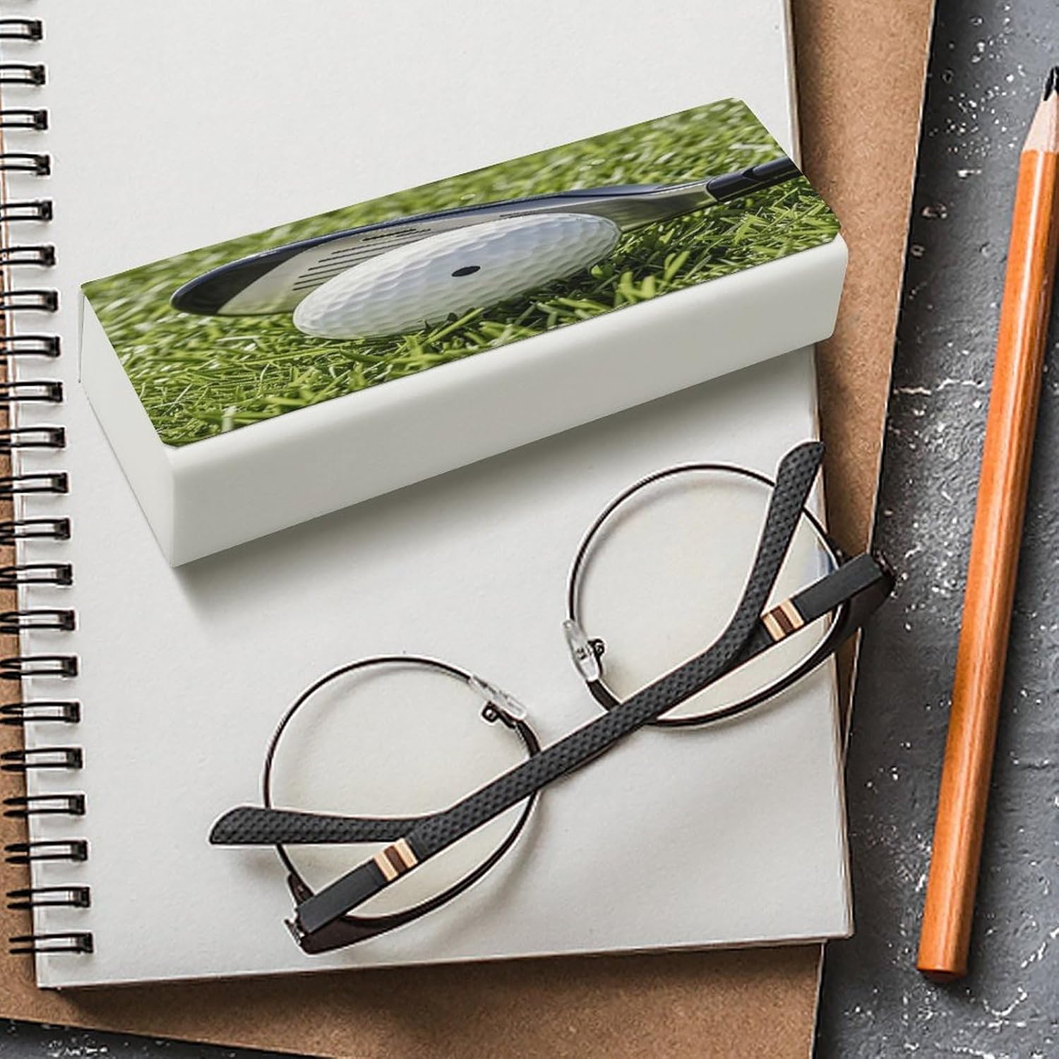 Golf Ball Glasses Case Large Hard Shell Eyeglasses Case with Cleaning Cloth Cute PU Leather Sunglasses Cases Portable Travel Glasses Cases for Women Men