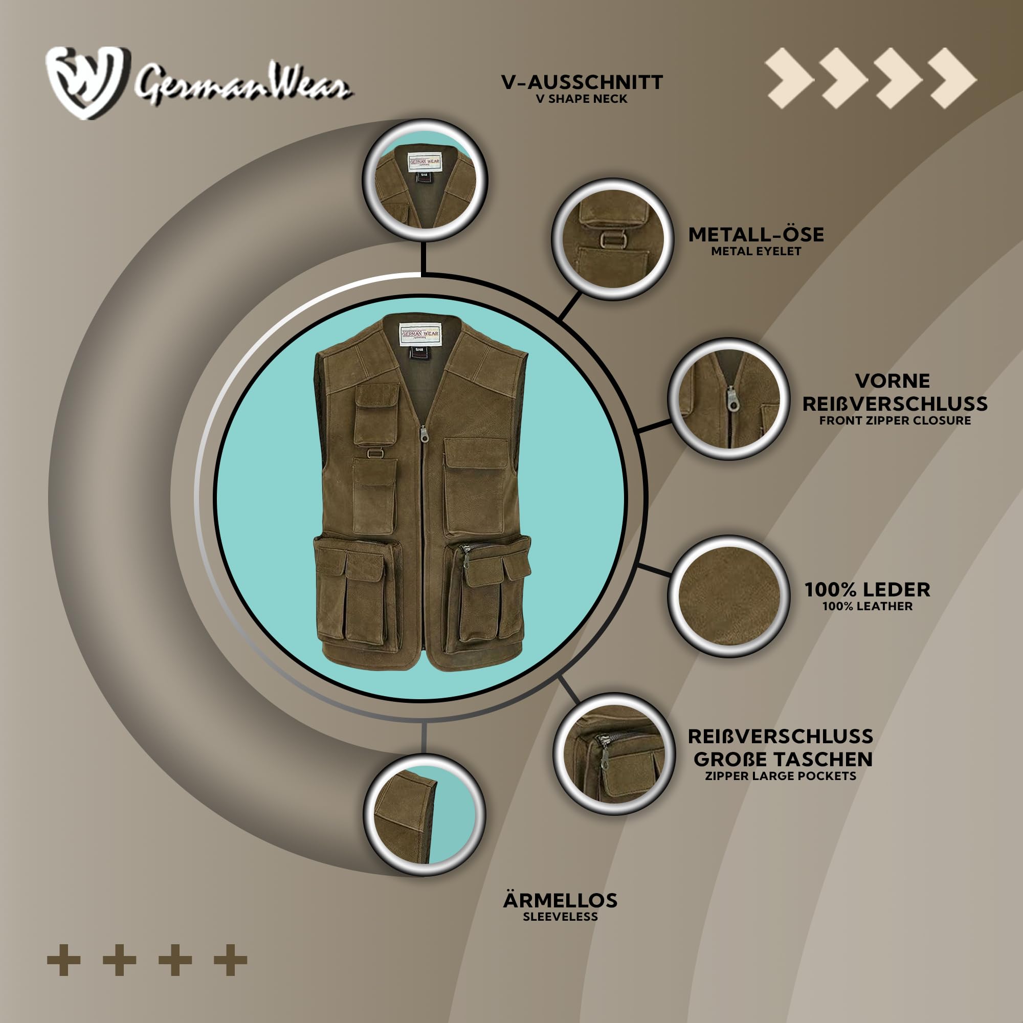 German Wear Jagd Lederweste Jagdweste Angelweste Angler Weste Jägerweste