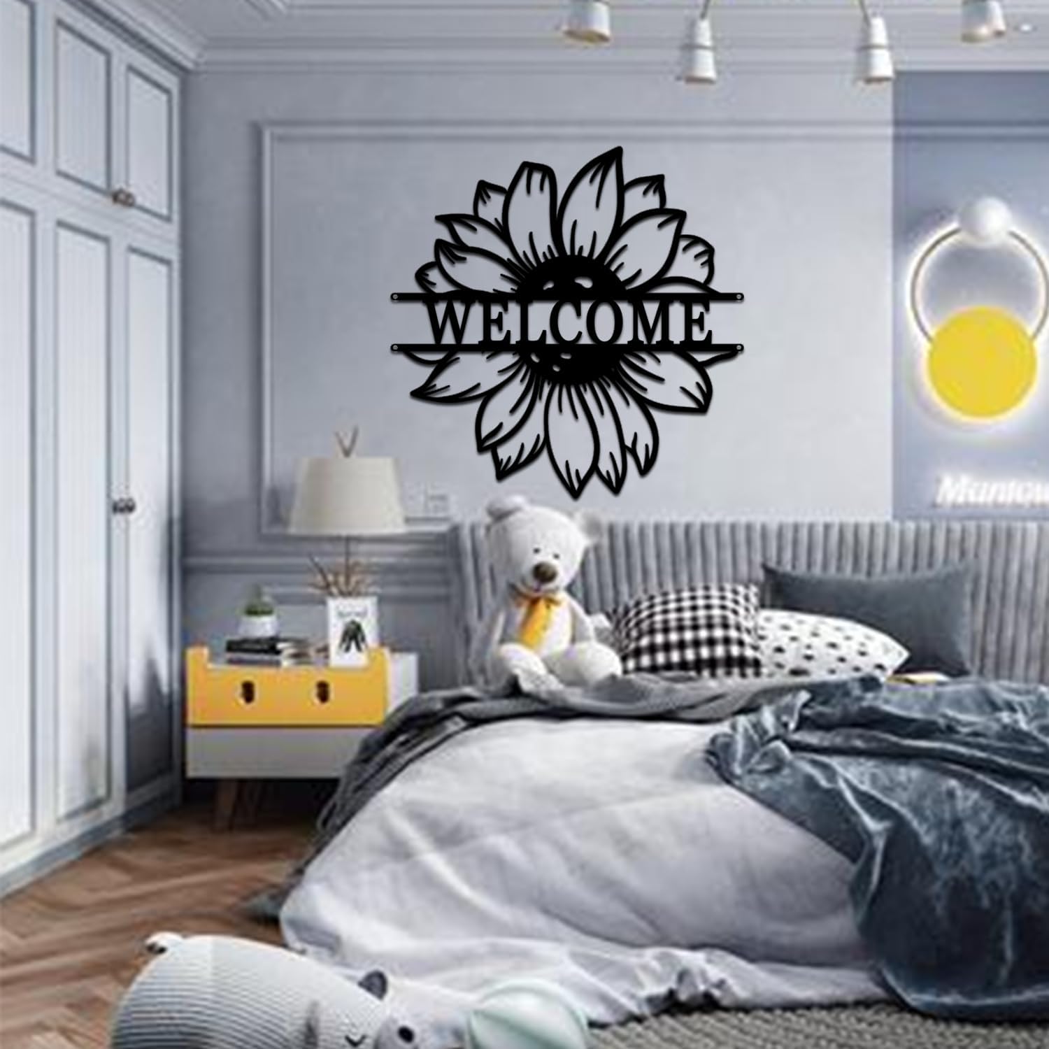 Personalized Sunflowers welcome Metal Sign Sunflowers Sign Indoor Outdoor Decor Hanging Decor Wall Art Wall Pediments Black Metal Home Decor Signs Wall Decor Wedding Housewarming Gift (16" x 16")