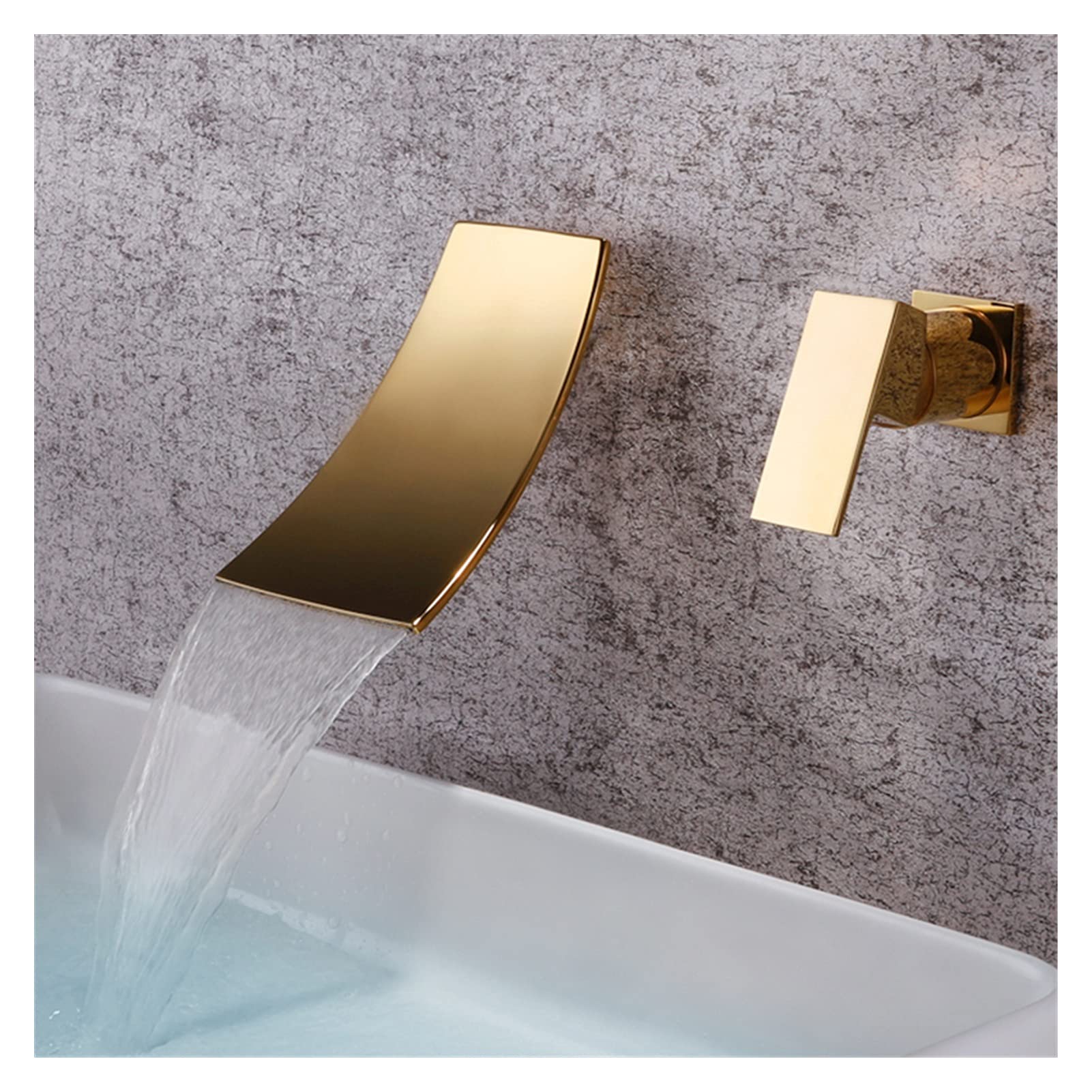 Faucet de la Cuenca Gold Baño de Oro Grifo en la Pared Black Cascada Faucet Cuarto de baño frío y frío Fregadero de Lavabo Basin Mezclador Tap(Brushed Gold)