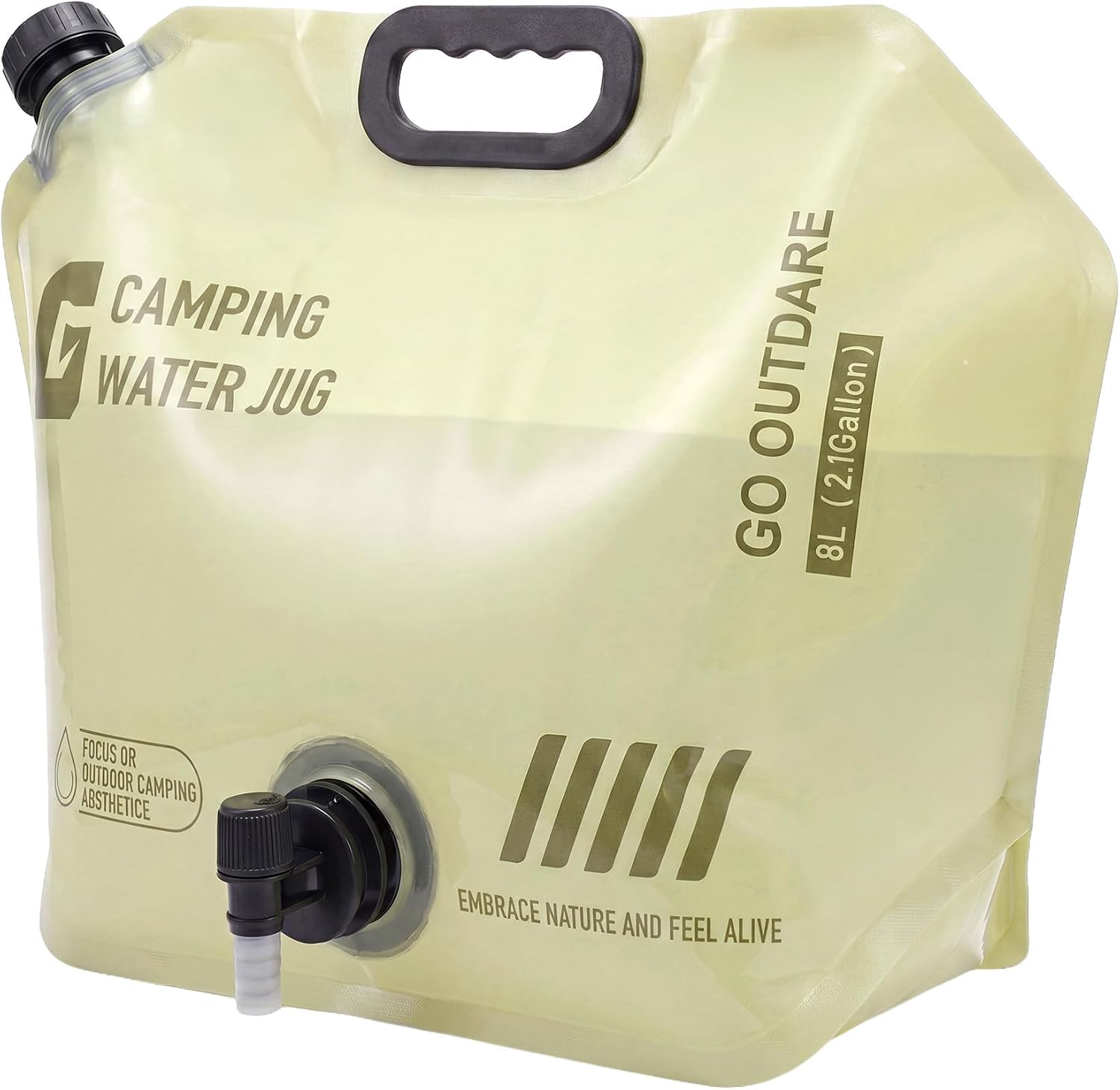 Collapsible Water Jug for Camping with Spigot, 8L/2.1 Gallon BPA Free Food Grade Water Bag Camping Water Container(1-Pack)
