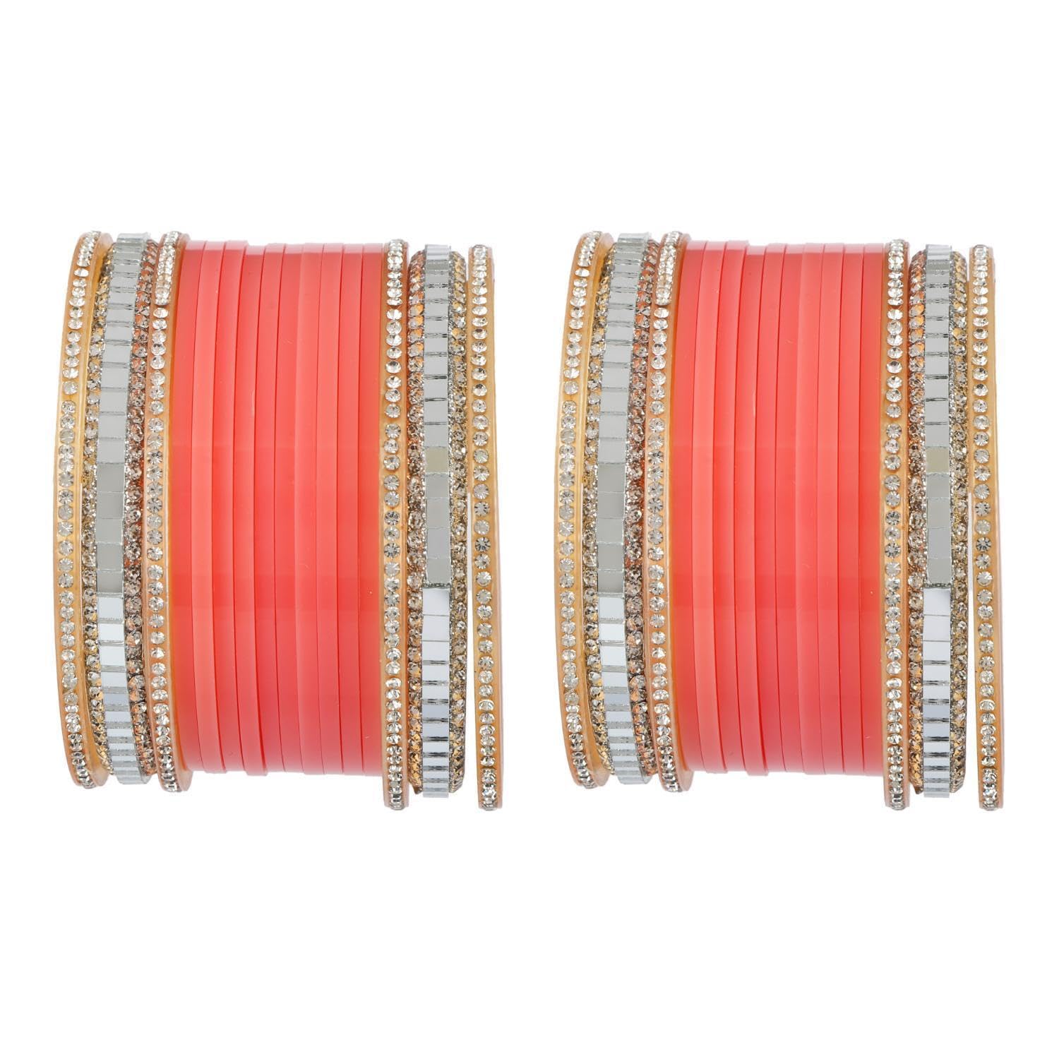 EfulgenzIndian Bangles for Women Acrylic Punjabi Chuda Chura Bangles Faux Kundan CZ Crystal Bridal Dulhan Choora Bangle Set Fashion Jewelry