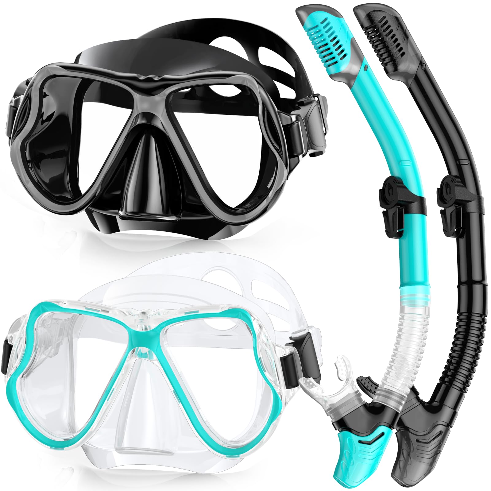 Karvipark Dry Snorkel Set Adults 2 Pack, Anti-Fog Scuba Snorkelling Mask, Panoramic Wide View Snorkelling Goggle, Professional Snorkelling Gear for Adults