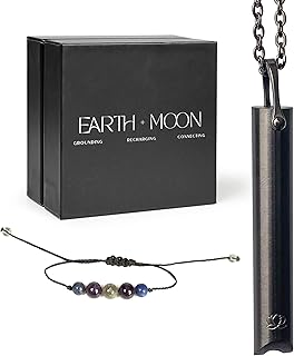 Mindful Breathing Necklace for Anxiety Stress Relief - Earth and Moon Stainless Steel Anxiety Breathing Necklace with Curved Mouthpiece for Sensitive Lips - Natural Calm & Deep Breathing Meditation