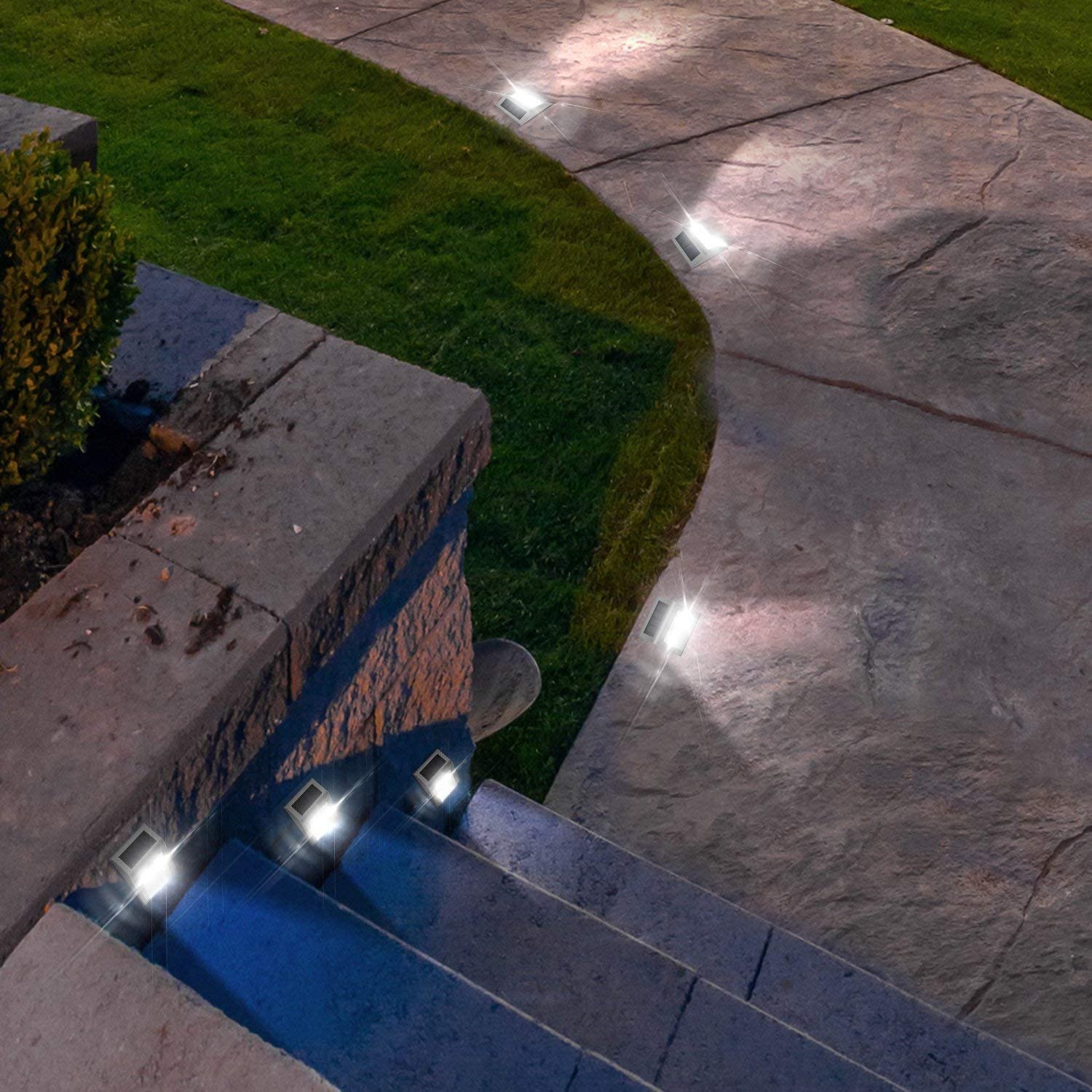 6 sztuk wodoodpornych lamp solarnych do ogrodu na zewnątrz, ze stali nierdzewnej, wodoodporna lampa solarna do dekoracji schodów, ogrodzenia, balkonu, tarasu, balustrad, stopni, basenu