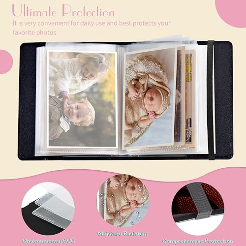 Miniatura 10 de Álbum de fotos de 4 x 6 pulgadas, capacidad para 60 fotos, cubierta de piel sintética, álbum de fotos con banda elástica fuerte, álbum de fotos