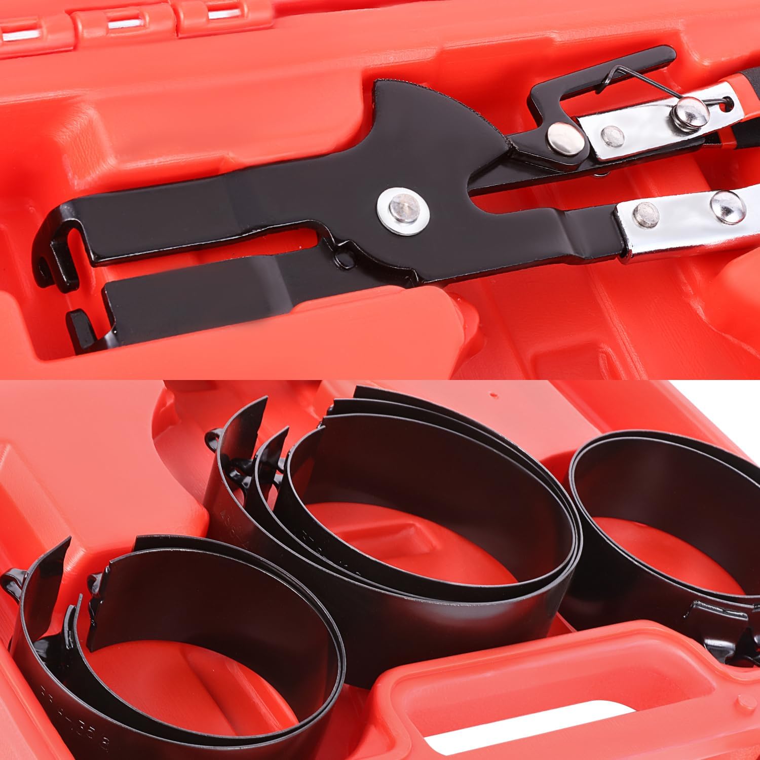 DNA MOTORING Engine Piston Ring Compressor Set with Compression Pliers and 7 Piston Rings (2-7/8" - 4-5/8") - for Car, Truck, and Motorcycle Installation and Removal Kit, TOOLS-00537