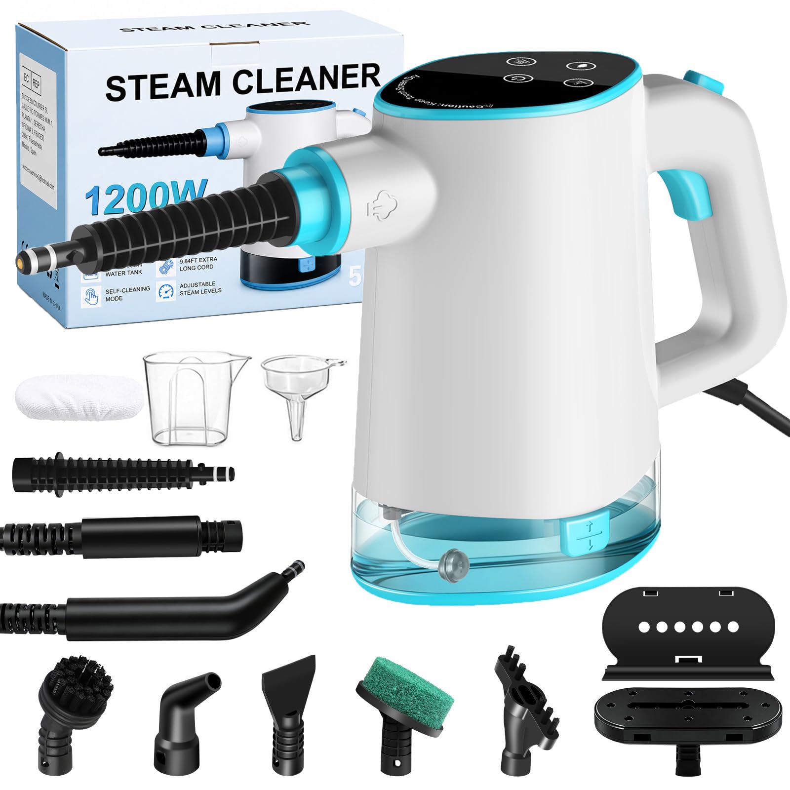 Dampfreiniger Handgerät, 1200W Handdampfreiniger mit 12 Zubehörteilen Chemiefreier Dampfreiniger für den Hausgebrauch auf Böden, Teppichen, Fenstern, Möbeln und in Küchen