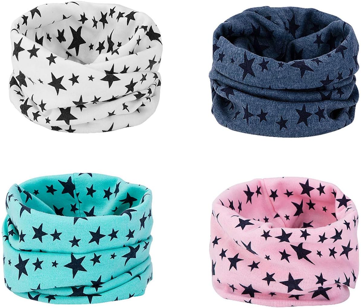 Richaa 4 Pcs Cotton Scarves Star Pattern Cotton Neck Warmer Multiuse O Ring Loop Neckerchief Scarves for Kids Girls and Boys