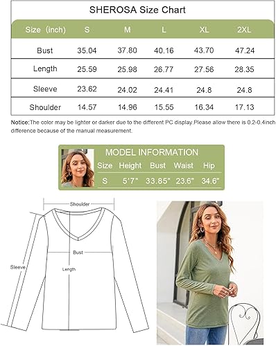 Miniatura 6 de Sherosa Camisetas para mujer, cuello en V, manga cortalarga, casuales, suaves, lisas, básicas
