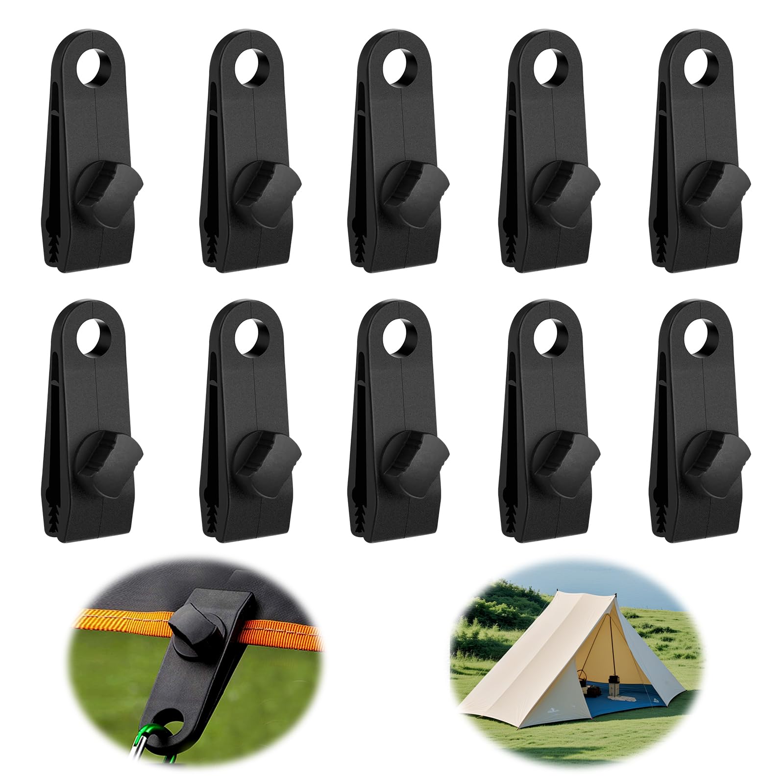 10 Tenditori Per Teloni, Clip Regolabili In PP Per Tende E Tarp, Fissaggio Antivento Per Esterno, Nere