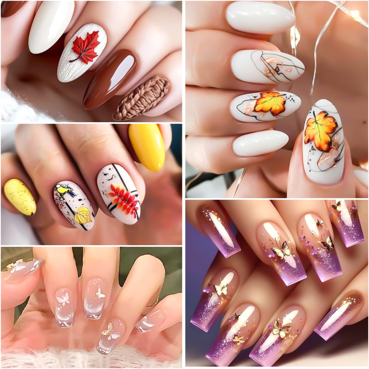 Silicone Nail Molds, 2PCS 3D Autumn Fall Leaves Butterfly Nail Art Molds with Carving Pen, Nail Stencils Maple Leaf Design Modeling Templates for DIY Resin Charms Nail Supplies Manicure Accessories