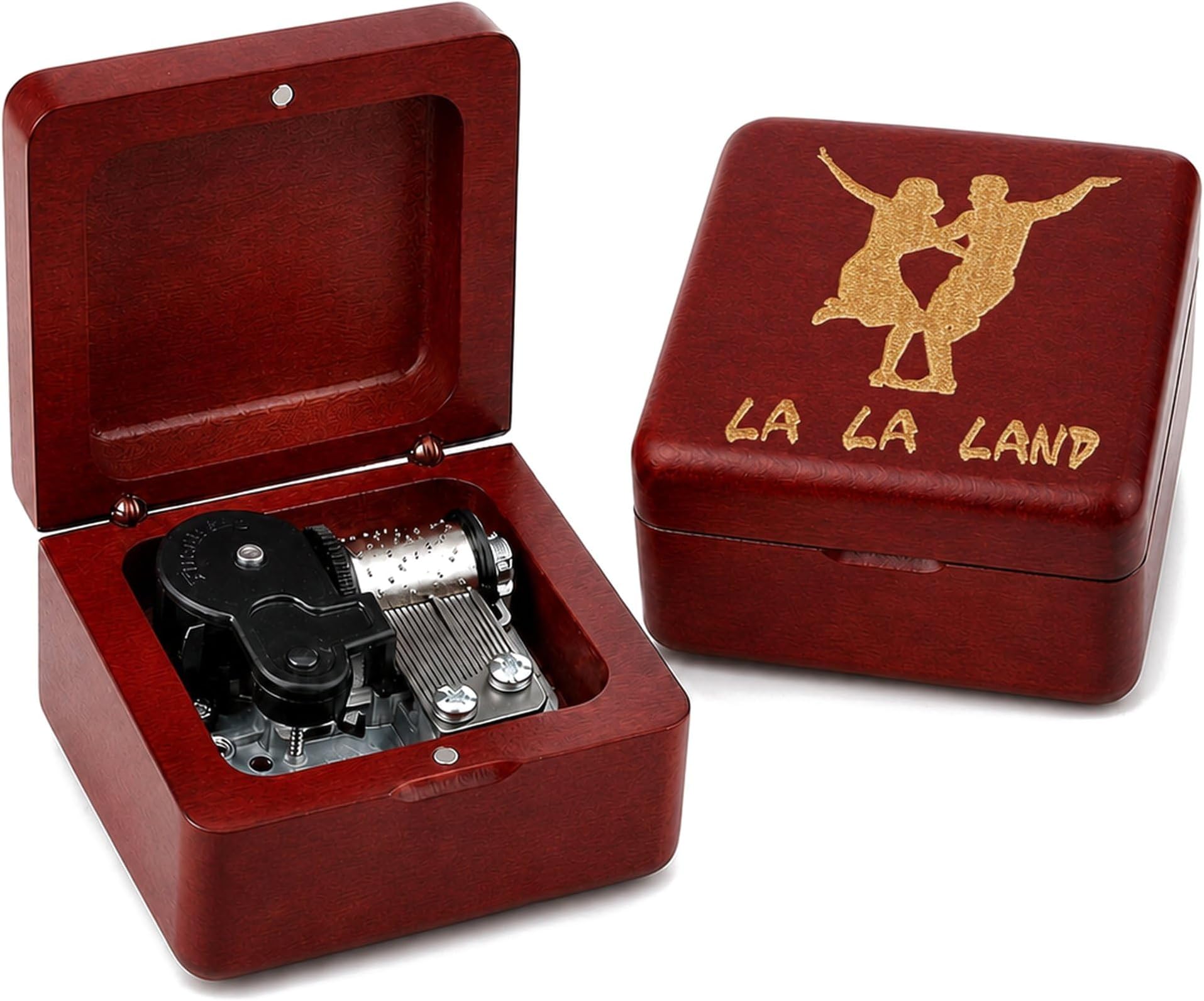 Sinzyo Music Box Vintage Wood Carved Mechanism Musical Boxs Gift For Birthday Valentine's Day Christmas Day(La la Land -Wine Red Box)