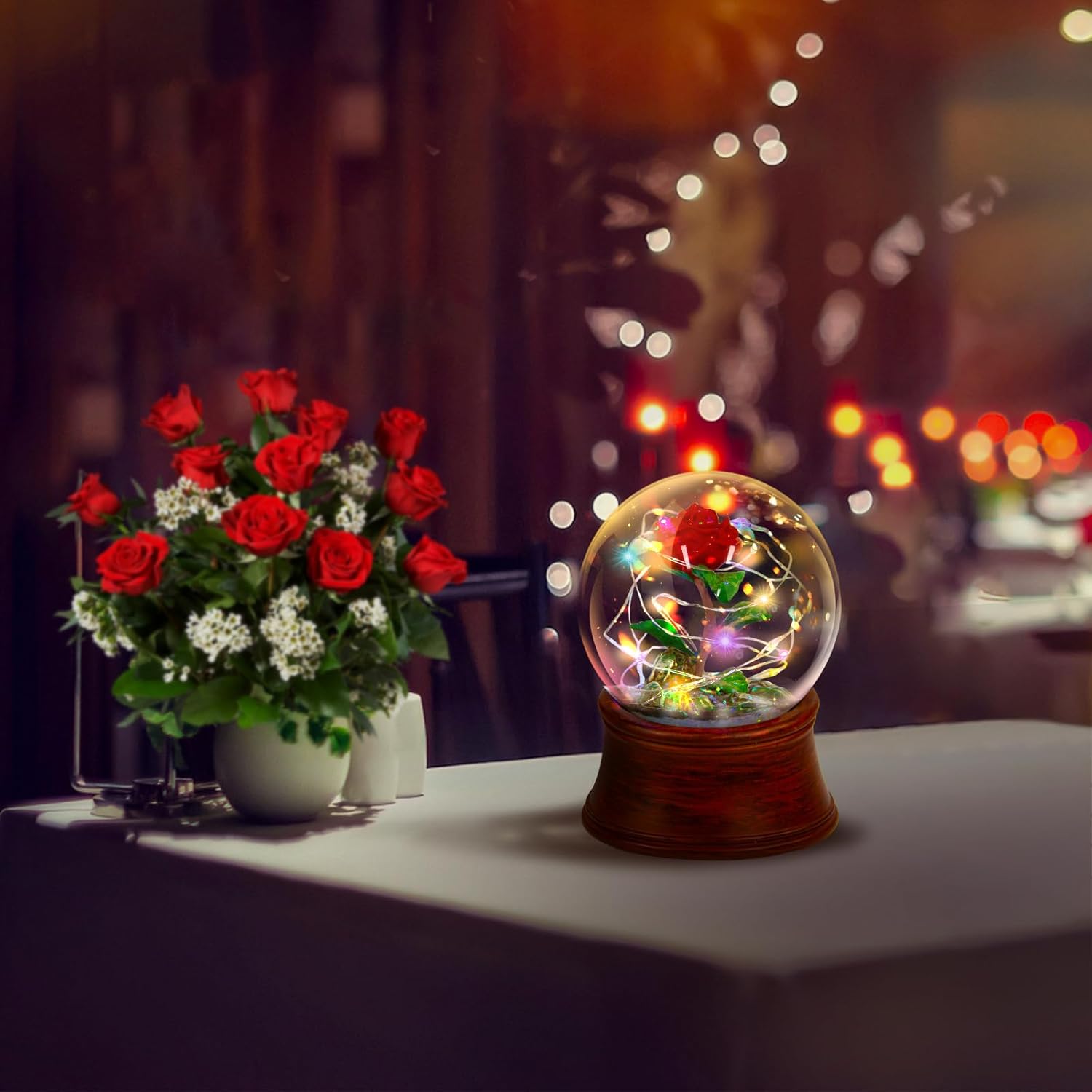 Rose Snow Globe Music Box, Preserved Red Rose Flower Musical Snow Globes, LED Light Up Rose Snowglobe Water Globe Romantic Gift for Women Girls in Mother's Day, Anniversary, Christmas - Image 9