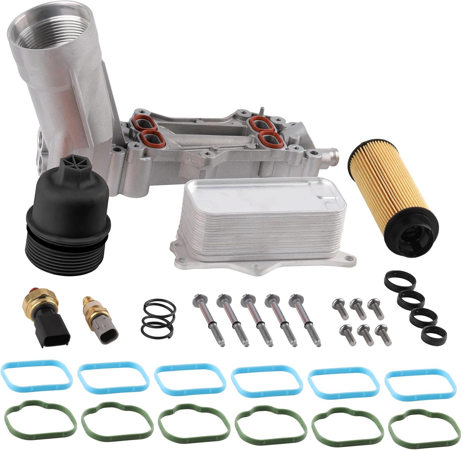 926-959 Upgraded Aluminum Engine Oil Filter Housing Kit with Oil Cooler Aensor and Washer, Compatible with Dodge Charger Challenger Journey, Wrangler, Ram ProMaster 3.6L