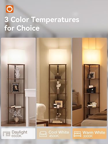 Miniatura 2 de addlon Lámpara de pie con estantes, lámpara de esquina ajustable de 5 niveles con 3 temperaturas de color y pantalla de lino, modernas lámparas de