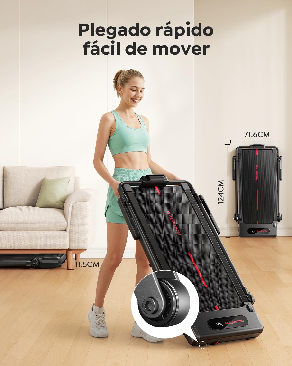 Cinta de Correr Hometro 3.0 CV Plegable con Inclinación 7%, 12 km/h, Pantalla Dual y Pasamanos Ajustables para Escritorio