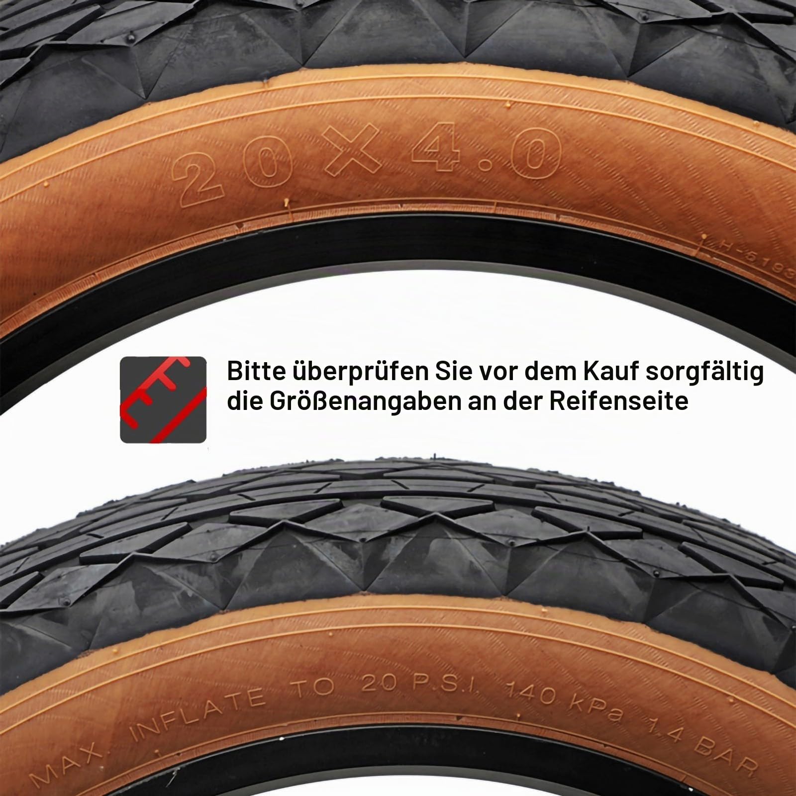 2 Stück 20 Zoll Fat Bike Tire Fett Fahrradreifen 20 x 4.0 (100-599) Zoll Fahrrad Mantel Mid-Friction Kompatibel Ersatz Fahrradreifen für Mountain Snow and Beach Bike | 20 PSI