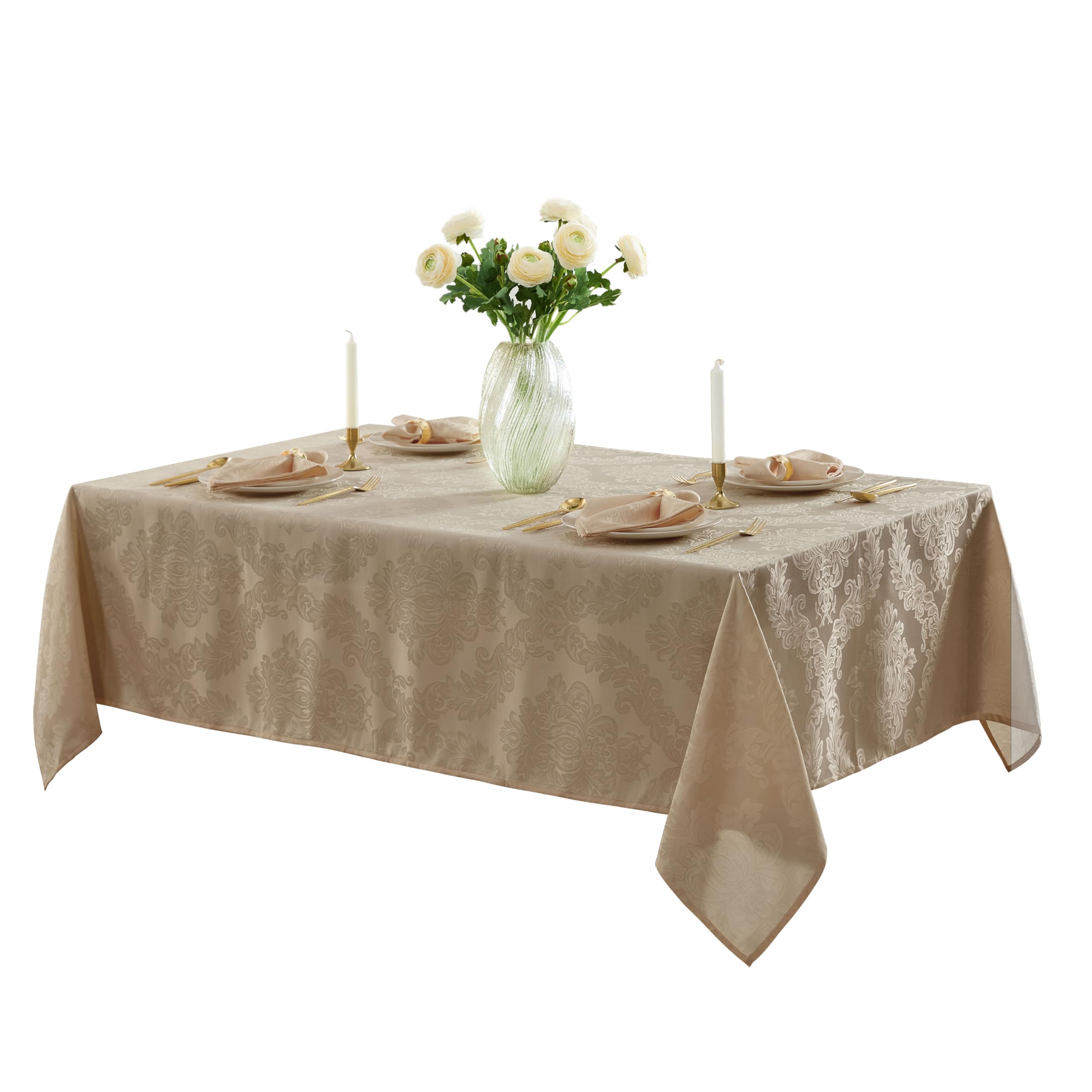 Newbridge, Barcelona - Mantel De Tejido Damasco, 100% Poliéster, No Necesita Planchado, Resistente A La Suciedad; Mantel Rectangular/largo Extra Ancho, Blanco, 70x168 Pulgadas