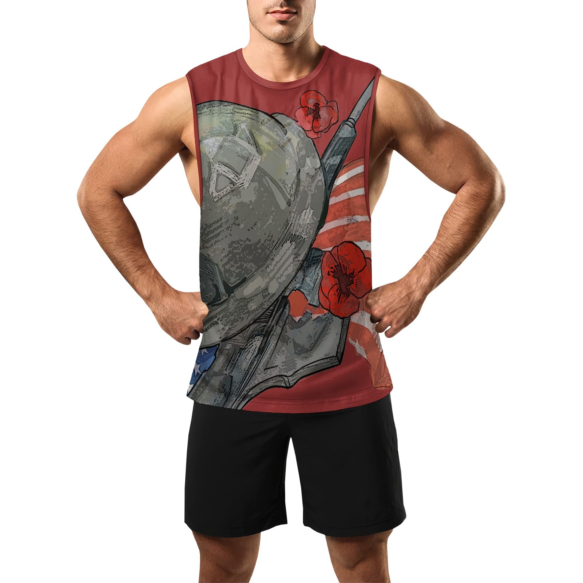 Zhyaj Summer Tanks Top for Men Flag Graphic Print Sleeveless Shirts Casual Working Out Vest T-Shirts Loose-Fit Men's Tank