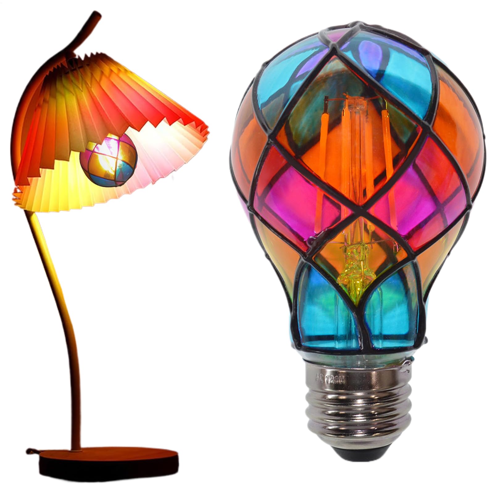 Stain Glass Light Bulbs Indoor - E26 4W 120V LED Lightbulb | Halloween Lightbulb - for Party Halloween Festive Bedside Lamp Indoor Christmas Room Garden Balcony