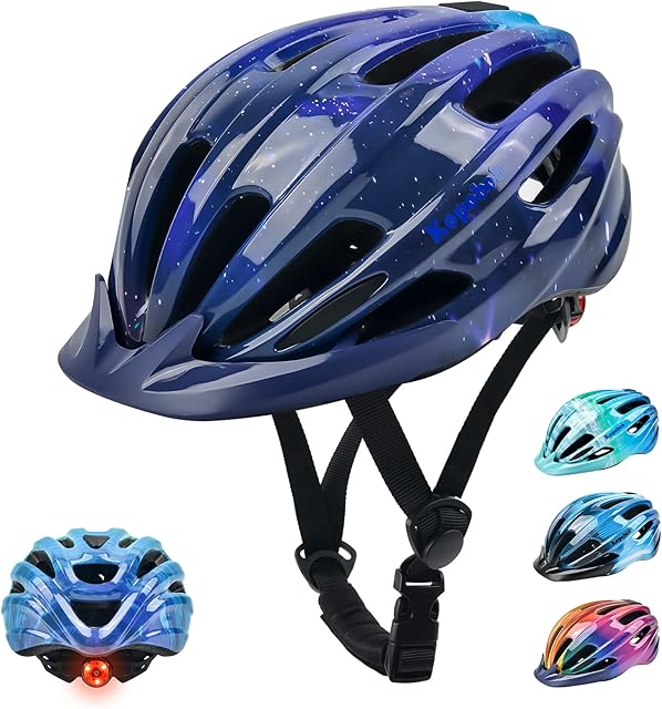 Bike Helmet Kids, Kopobob Adjustable Bike Helmet with Light for Boys and Girls (50-57cm)
