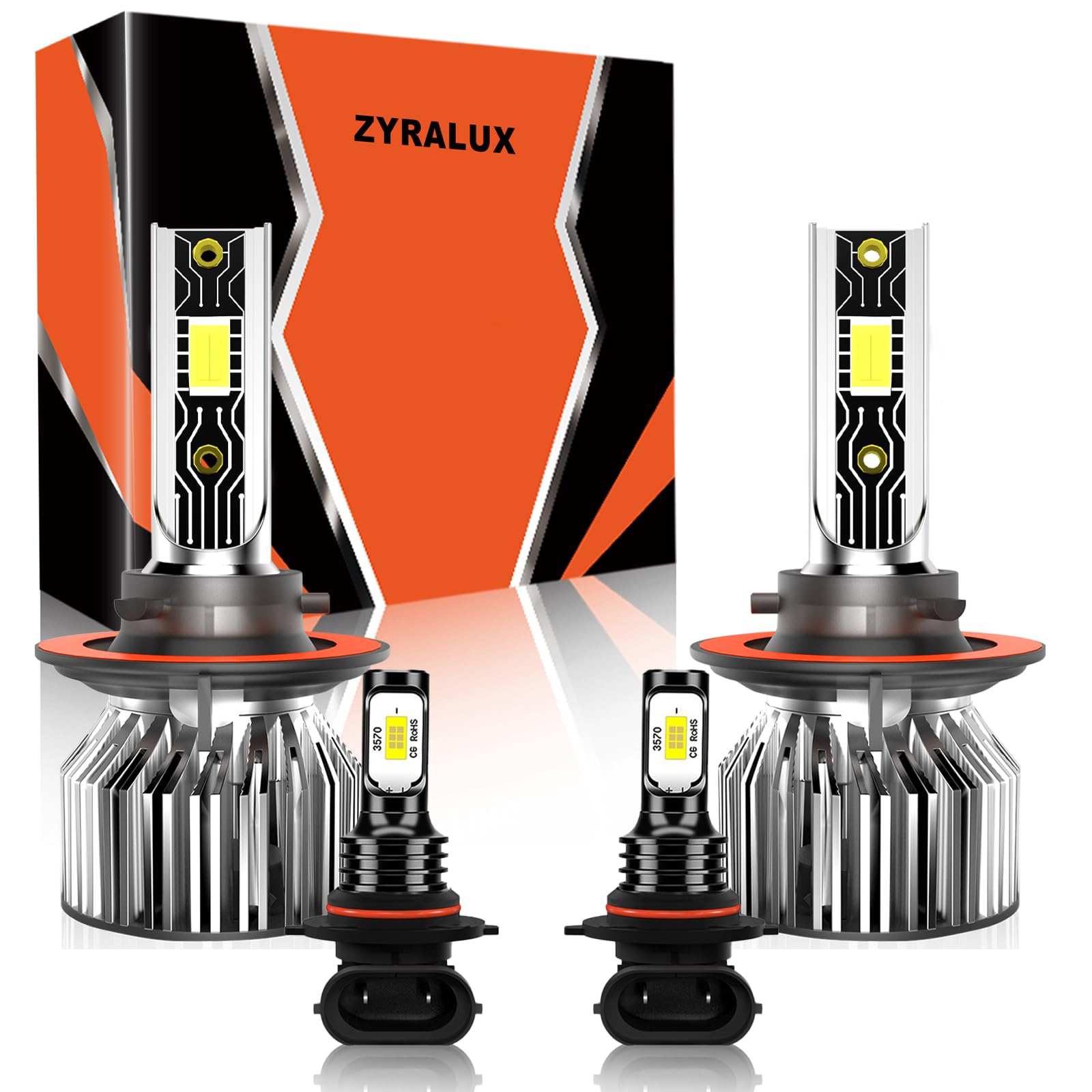 ZYRALUX Fit For Ford F150 2004-2014 Bulbs, 9008 High Low Beam+9145 Fog Lights Bulbs Kit, Plug and Play, Pack of 4
