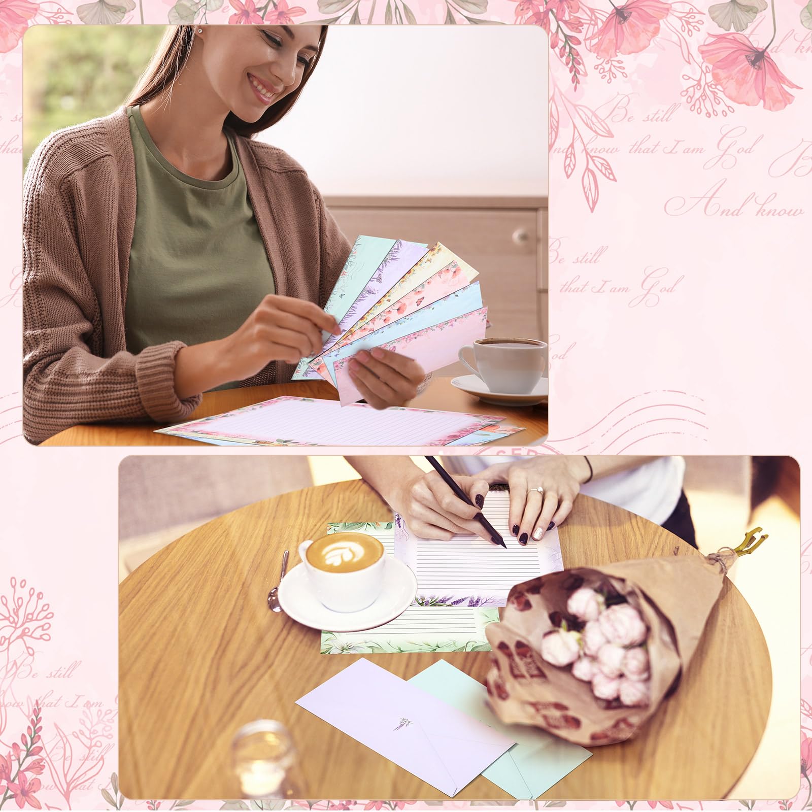 Funrous Juego de 90 piezas de papel estacionario y sobres, 60 hojas de papel de carta floral y 30 sobres, hoja de escritura rayada de 8.5 x 11 pulgadas para primavera, boda, vacaciones, fiestas